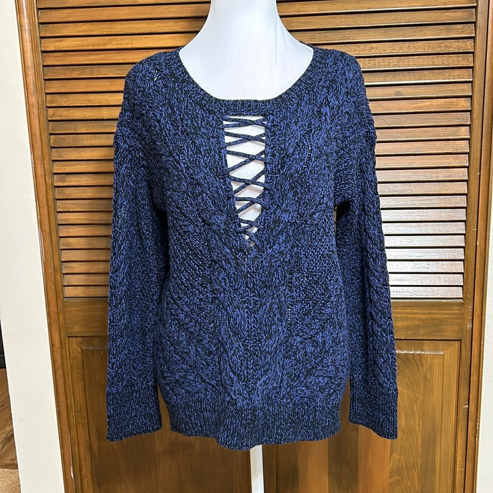 Express Royal Blue & Black Heavy Marled Chunky Sweater Size XS